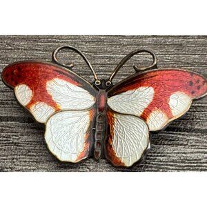 Vintage Hroar Prydz Norwegian Sterling Silver and Enamel Butterfly Brooch